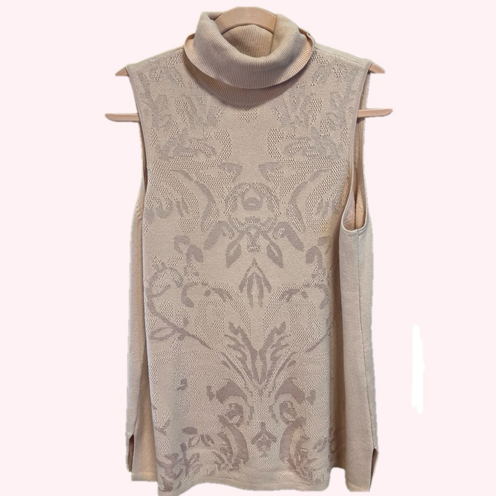 Chico's Sleeveless Pink Cowl Neck Sweater with Jacquard Design